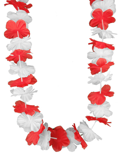 12er Set Hawaii-Blumenketten rot-weiß für Erwachsene