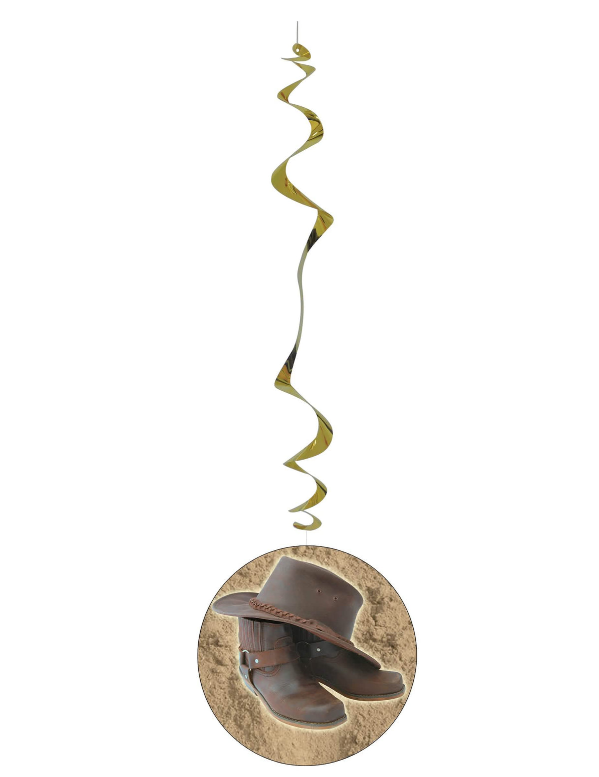 Lot de 6 suspensions Western pour fête avec spirales dorées et médaillon chapeau et bottes de cow-boy