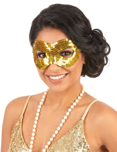 Halbmaske mit goldfarbenen Pailletten für Erwachsene
