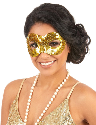 Halbmaske mit goldfarbenen Pailletten für Erwachsene