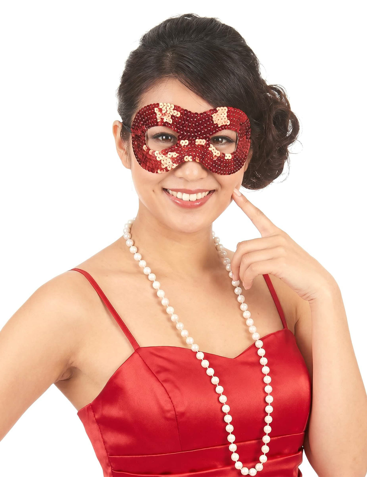 Maske mit roten Pailetten für Erwachsene