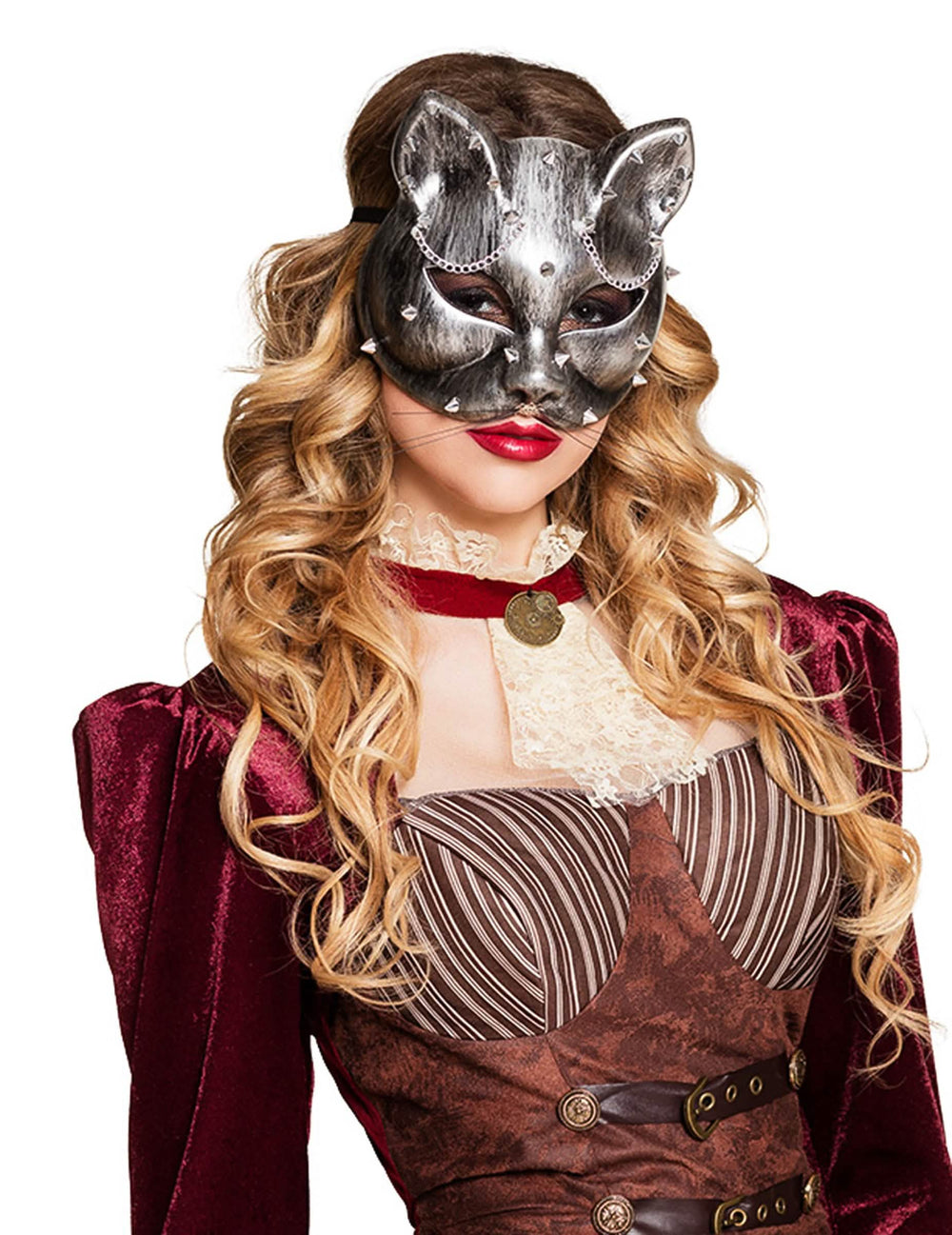 Nahaufnahme der Steampunk-Wolf-Katze getragen
