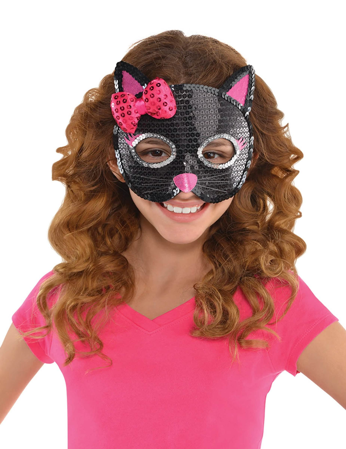 Schwarzer Kinder-Festive eye mask mit rosa Schleife