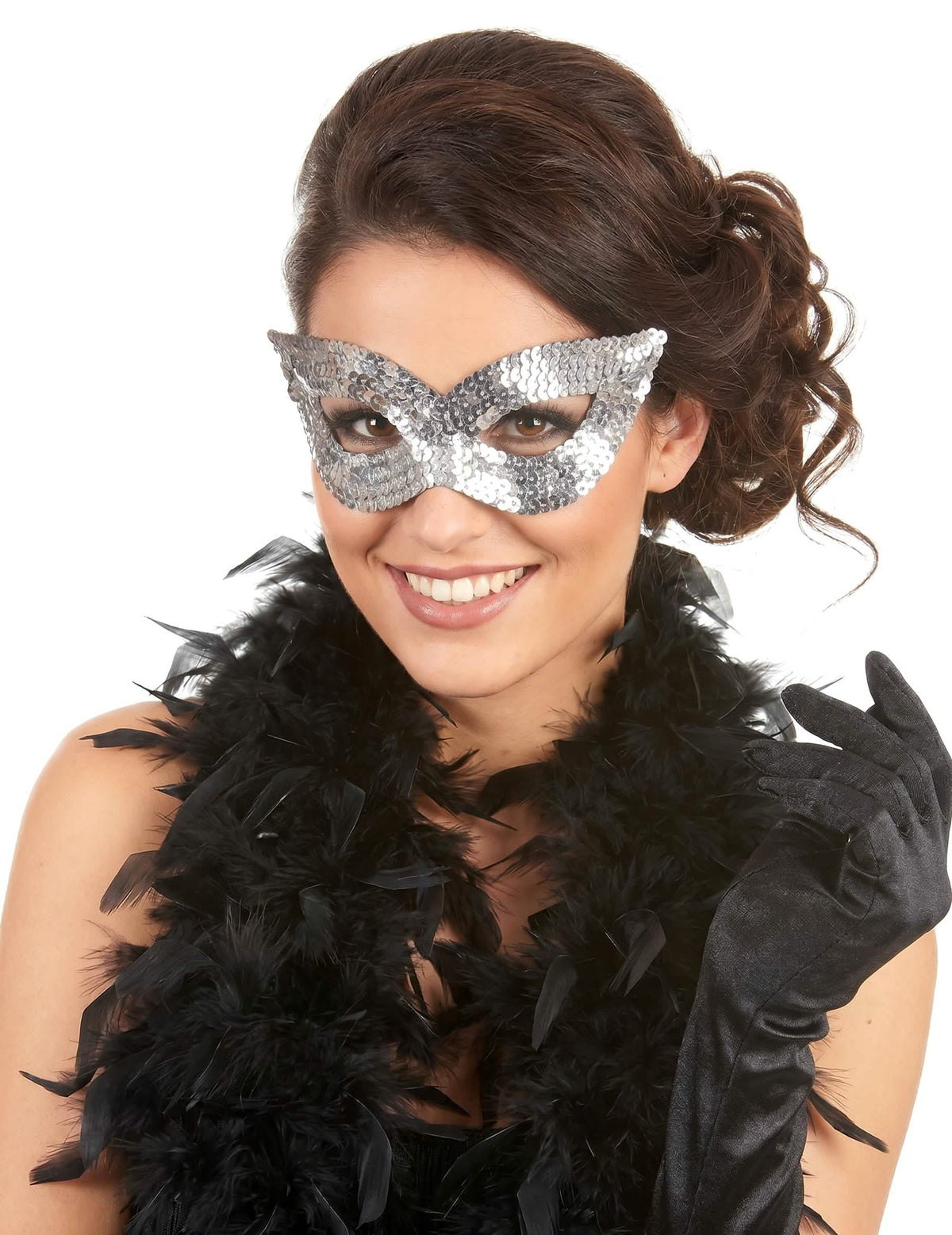 Venezianische Maske mit silbernen Pailletten für Erwachsene