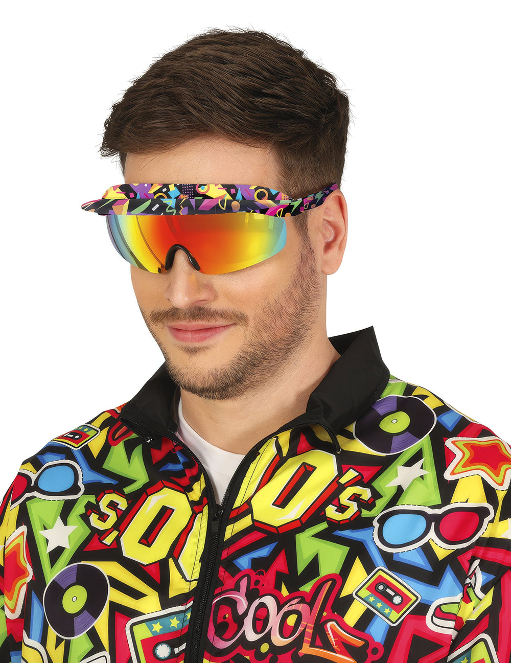 Lunettes avec visière années 80 pour adulte multicolores à motifs géométriques