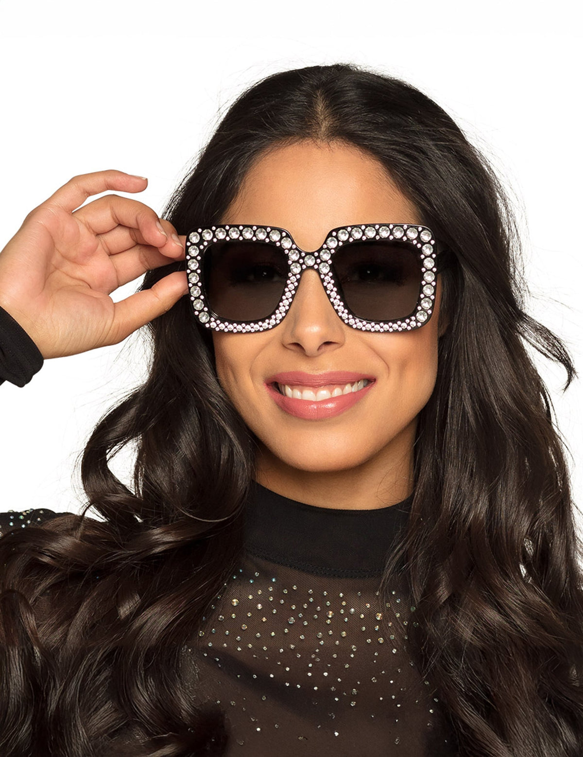 Lunettes bling bling pour adulte noires avec strass argentés