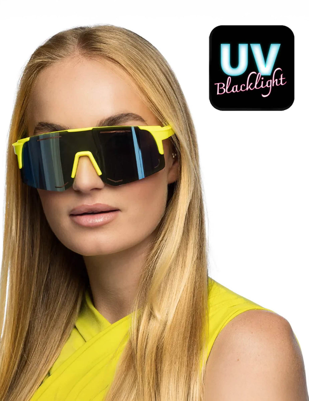 Lunettes de fête jaune fluo pour adulte réactives aux UV Blacklight