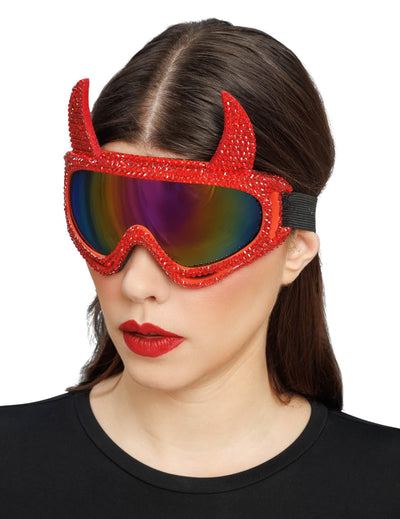 Teufelin-Brille im Skibrillen-Look mit rotem Strass Erwachsene
