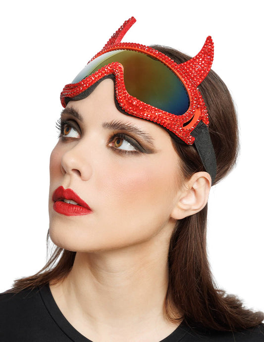 Teufelin-Brille im Skibrillen-Look mit rotem Strass Erwachsene