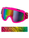 Lunettes de ski zèbre pour adulte roses avec bandeau coloré