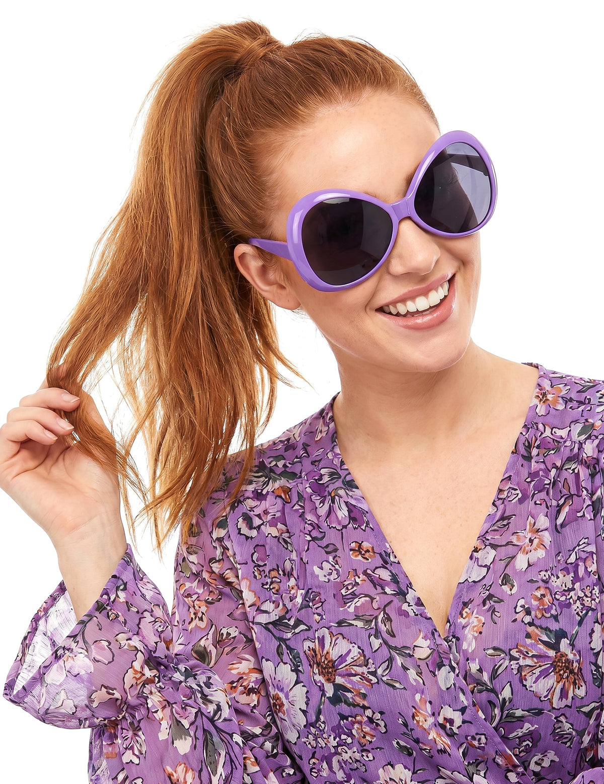 Lilafarbene Brille im Disco-Look der 70er