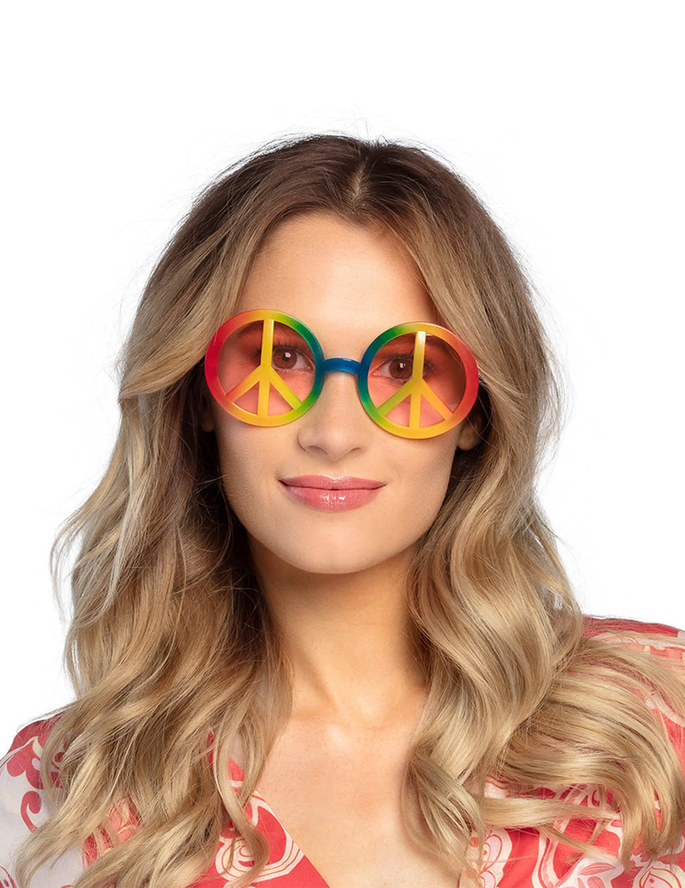 Hippie-Brillen für Erwachsene im Regenbogen-Design mit Peace-and-Love-Symbol