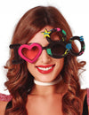 Lunettes I love 80's pour adulte noires avec cœur rose et taches multicolores