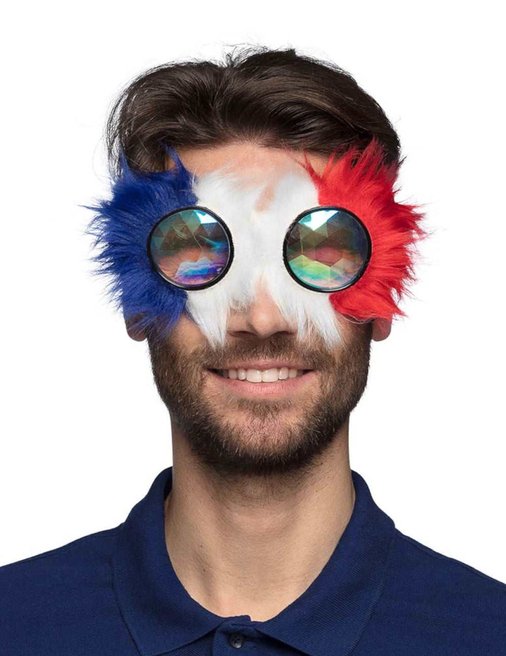 Lunettes party fantaisie France pour adulte bleu blanc rouge à fourrure