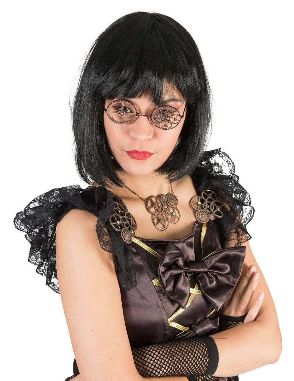 Lunettes rondes Steampunk pour adulte bronze avec engrenages