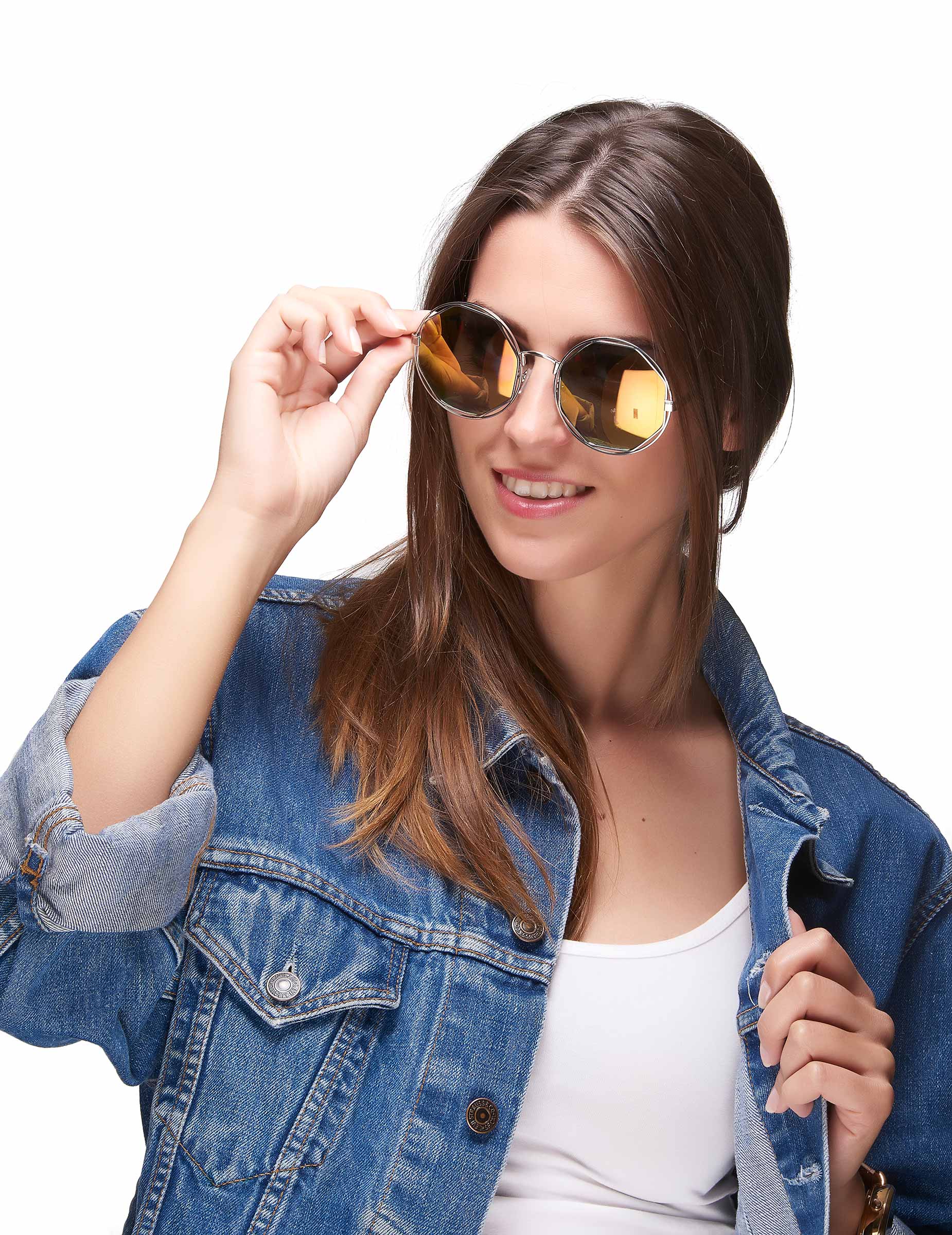 Vue de face des lunettes rondes rétro métalliques pour adulte argentées
