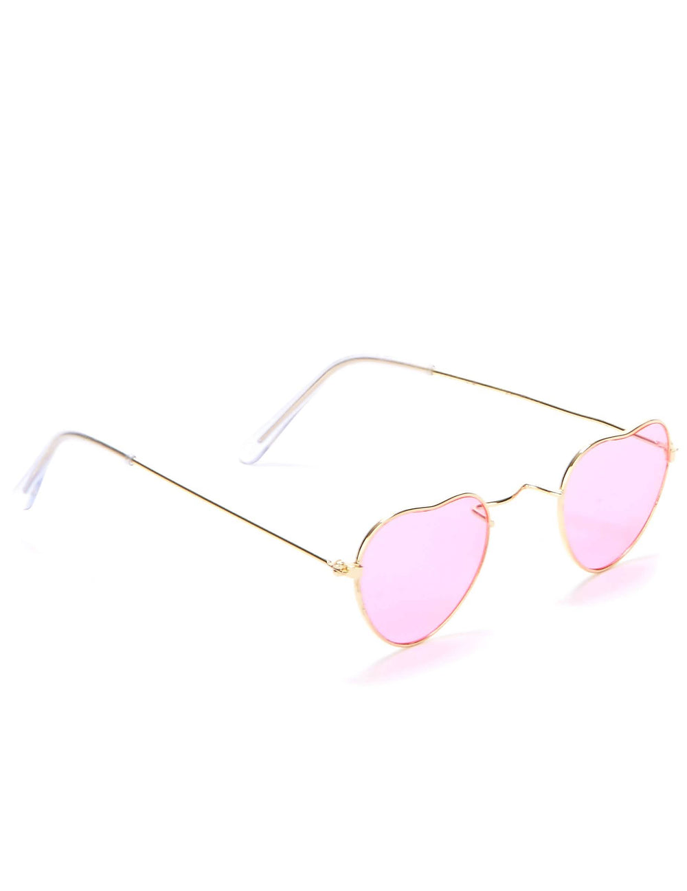 Lunettes coeur pour adulte roses avec monture en métal doré