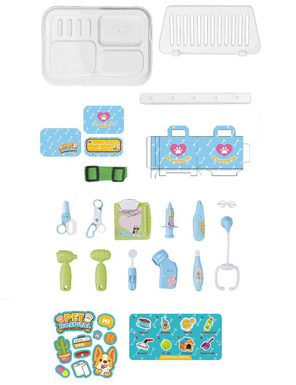 Détail de tous les accessoires du kit de jeu vétérinaire
