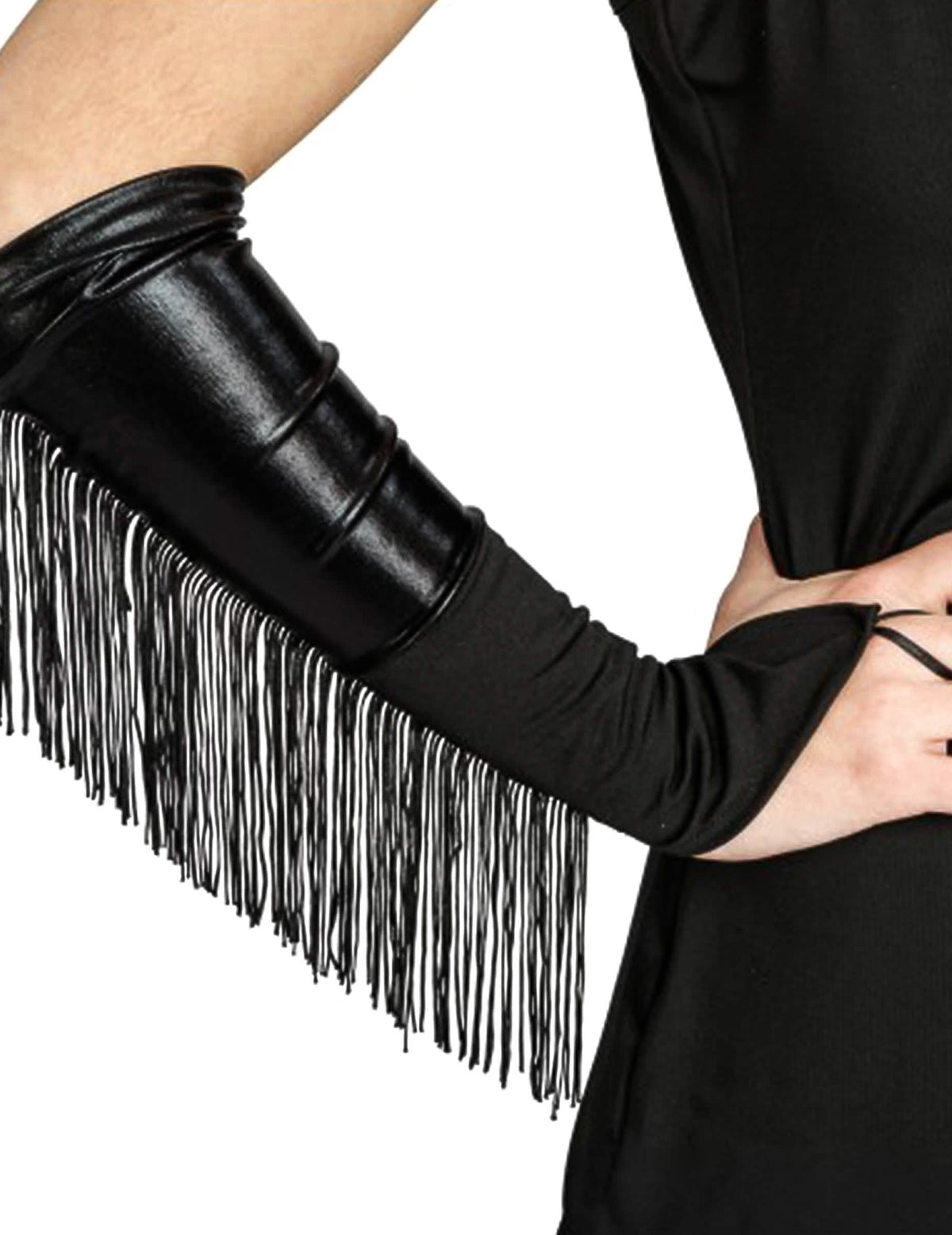Schwarze Armstulpen mit Fransen
