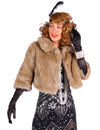 Brauner Charleston-Mantel aus Webpelz f  r Damen