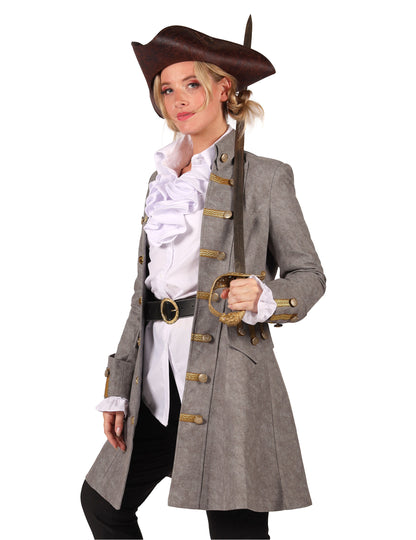 Grauer Piratenmantel für Damen - Langschnitt
