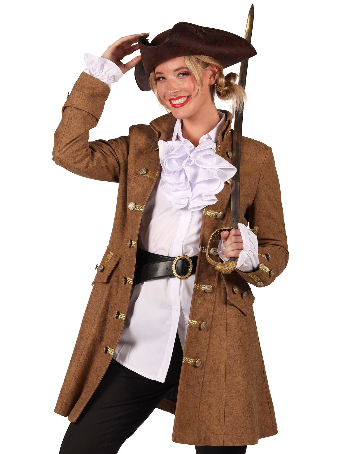 Langer Piratenmantel in Braun für Damen
