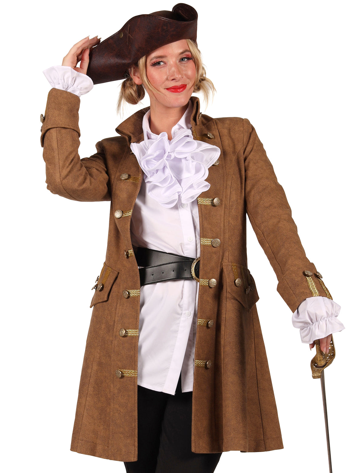 Langer Piratenmantel in Braun für Damen