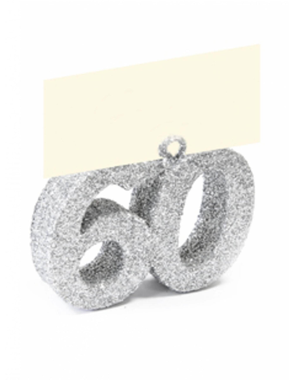 Marque place chiffre 60 pailleté argenté avec porte-nom