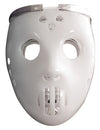Gros plan sur le crâne chromé du masque 2 en 1 lumineux joueur de hockey