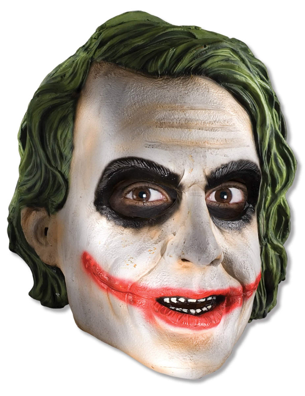 3/4-Maske Joker The Dark Night™ für Erwachsene Weiß mit Schwarz- und Rot-Schminke und grünen Haaren