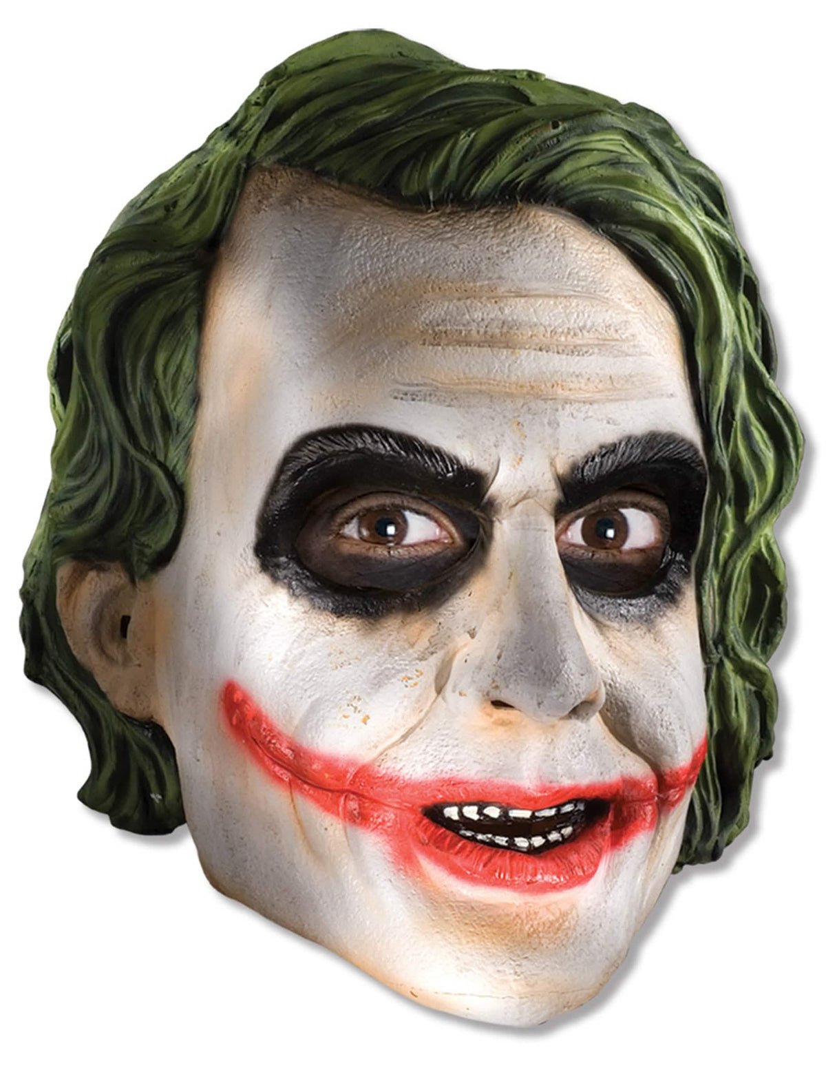 3/4-Maske Joker The Dark Night™ für Erwachsene Weiß mit Schwarz- und Rot-Schminke und grünen Haaren