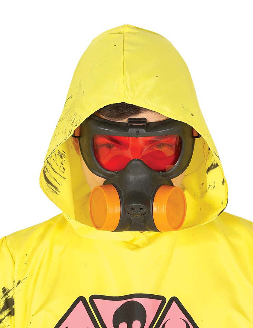 Gasmaske für Erwachsene Schwarz mit roten Gläsern und orange Filtern