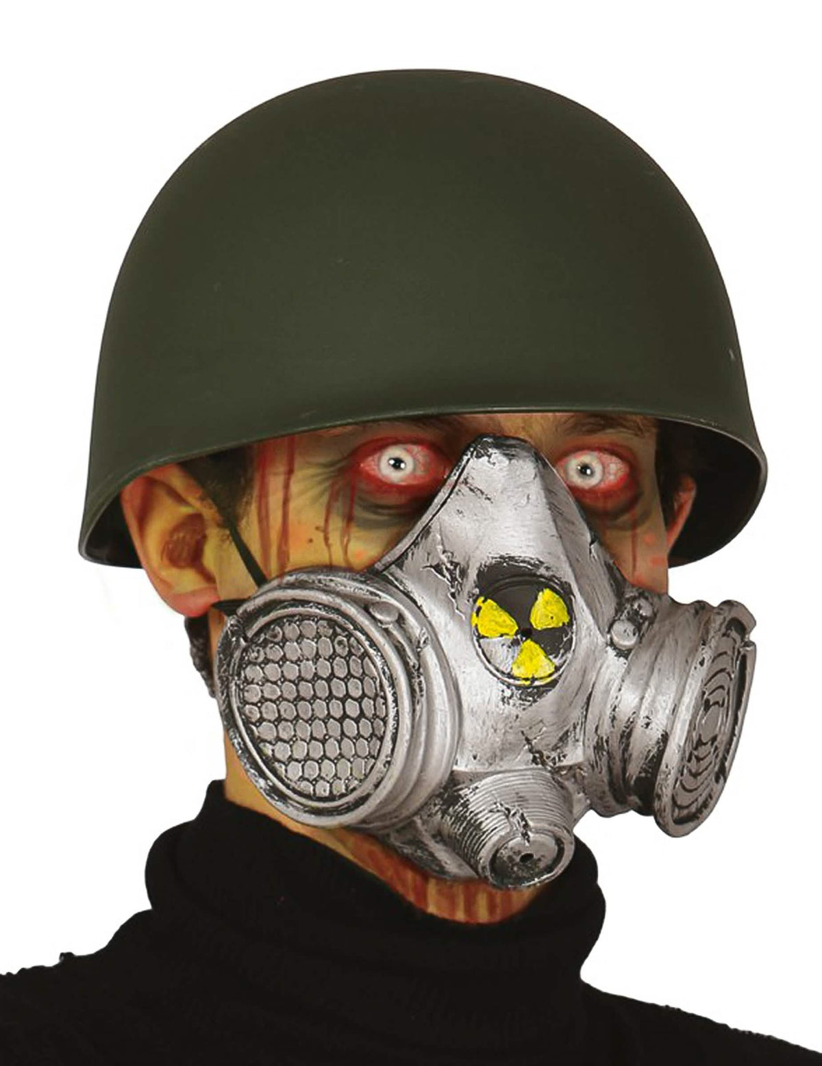 Atomschutzmaske für Erwachsene Farbe Grau, Silber mit Gelb radioaktivem Logo