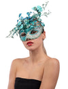 Masque avec papillon et branchage pour femme bleuté à paillettes