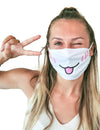 Masque cache nez imprimé chat pour adulte blanc avec langue rose