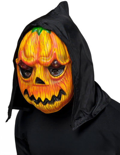Masque citrouille avec capuche pour adulte orange et noir