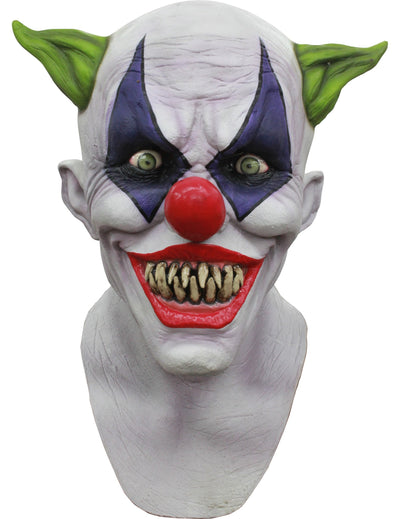 Weißer Clown-Maske für Erwachsene mit grünen Haaren und scharfen Zähnen