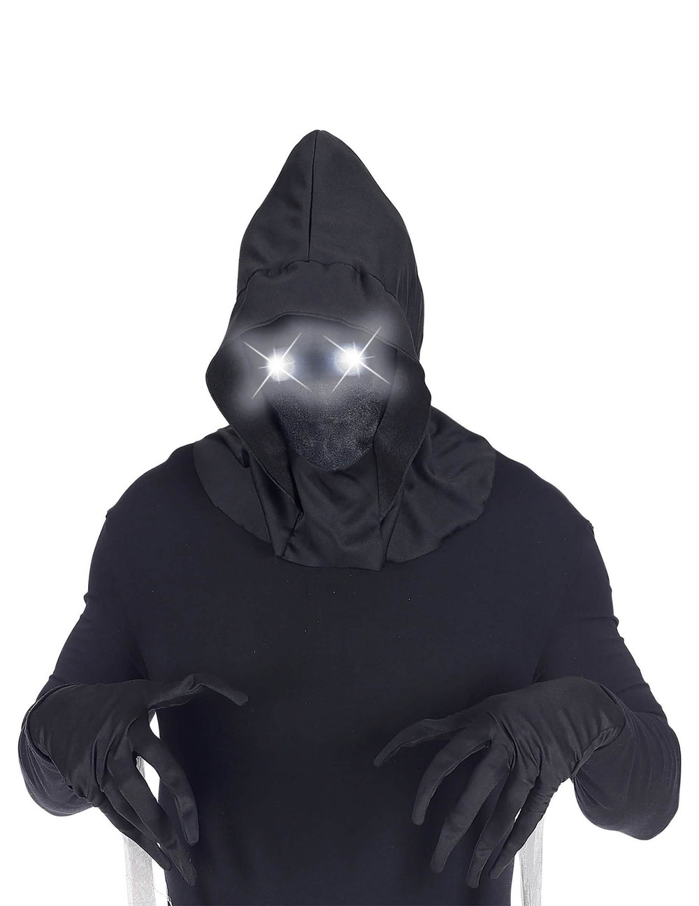 Vollgesichtsmaske mit Kapuze, unsichtbarem Gesicht und leuchtenden Augen für Erwachsene Weiß