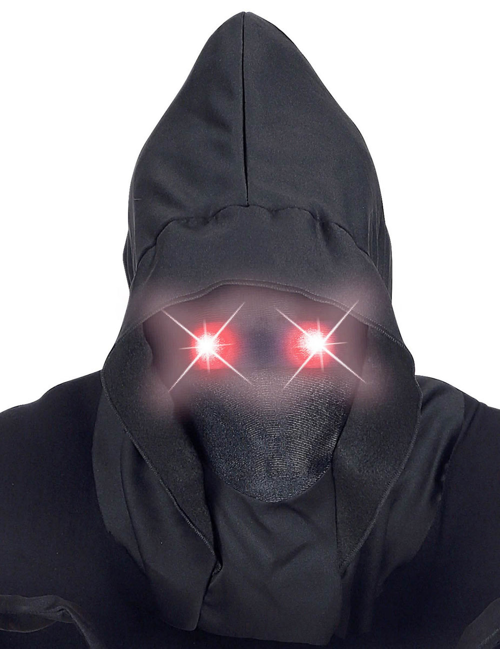Vollmaske mit Kapuze, unsichtbares Gesicht und leuchtende Augen für Erwachsene Schwarz und Rot