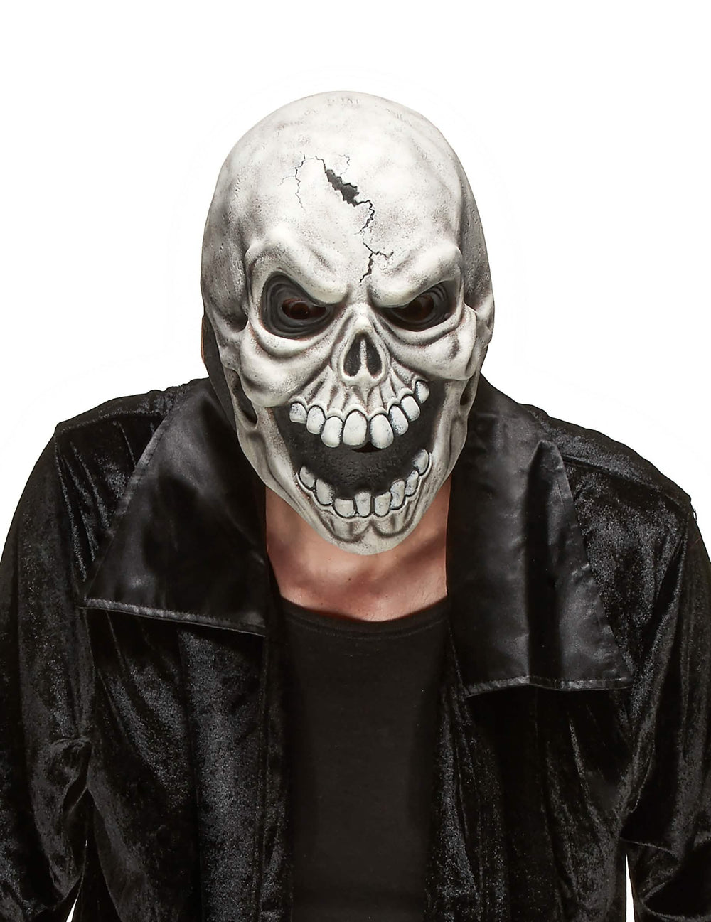 Latexmaske mit gruseligem Totenkopf für Erwachsene Weiß und Farbe Grau