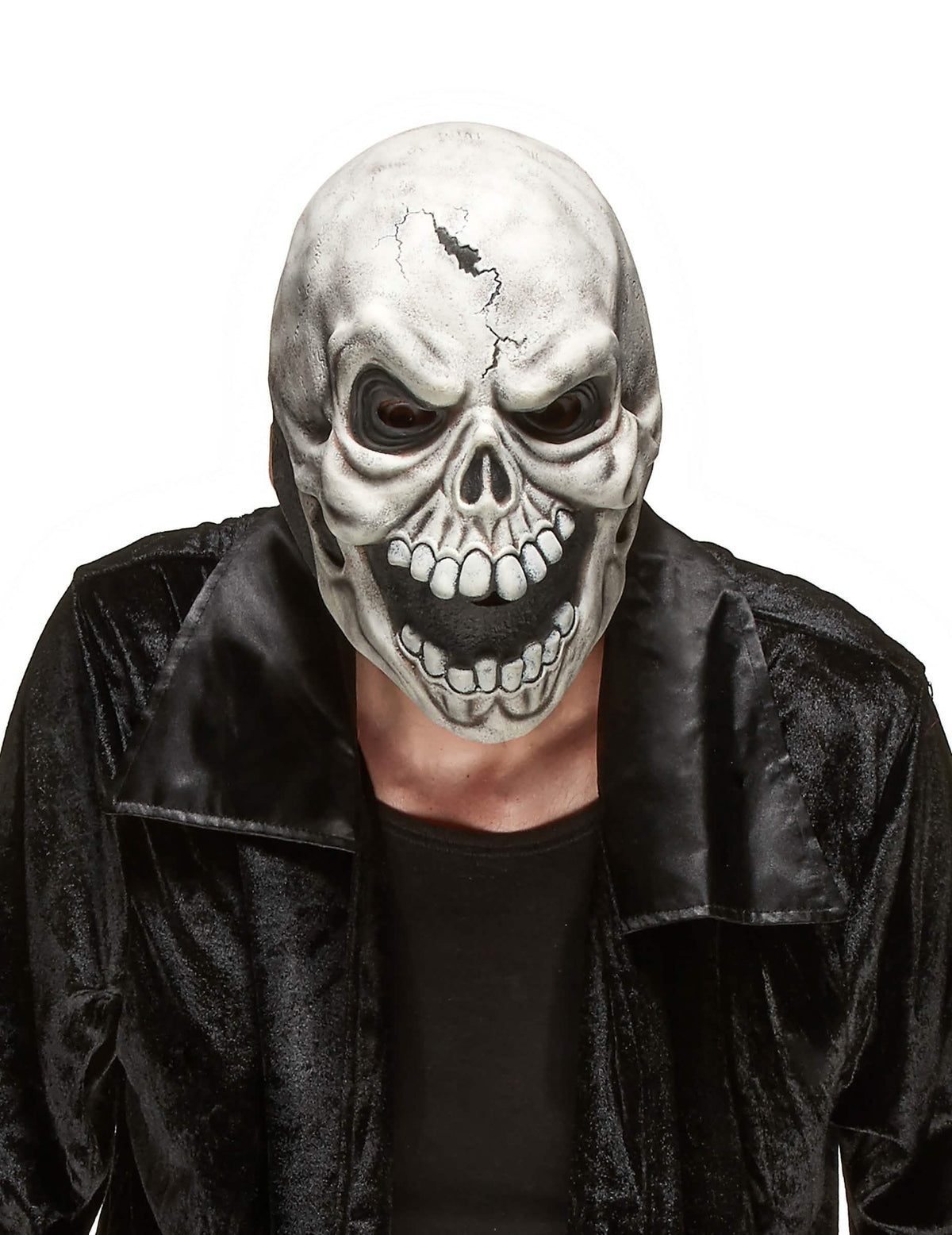 Latexmaske mit gruseligem Totenkopf für Erwachsene Weiß und Farbe Grau