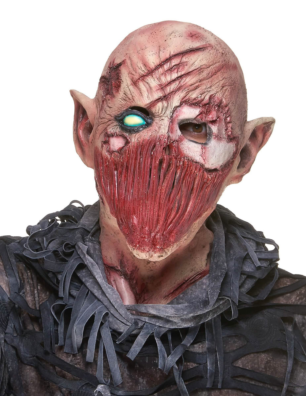 Masque latex démon hurleur pour adulte beige et rouge ensanglanté