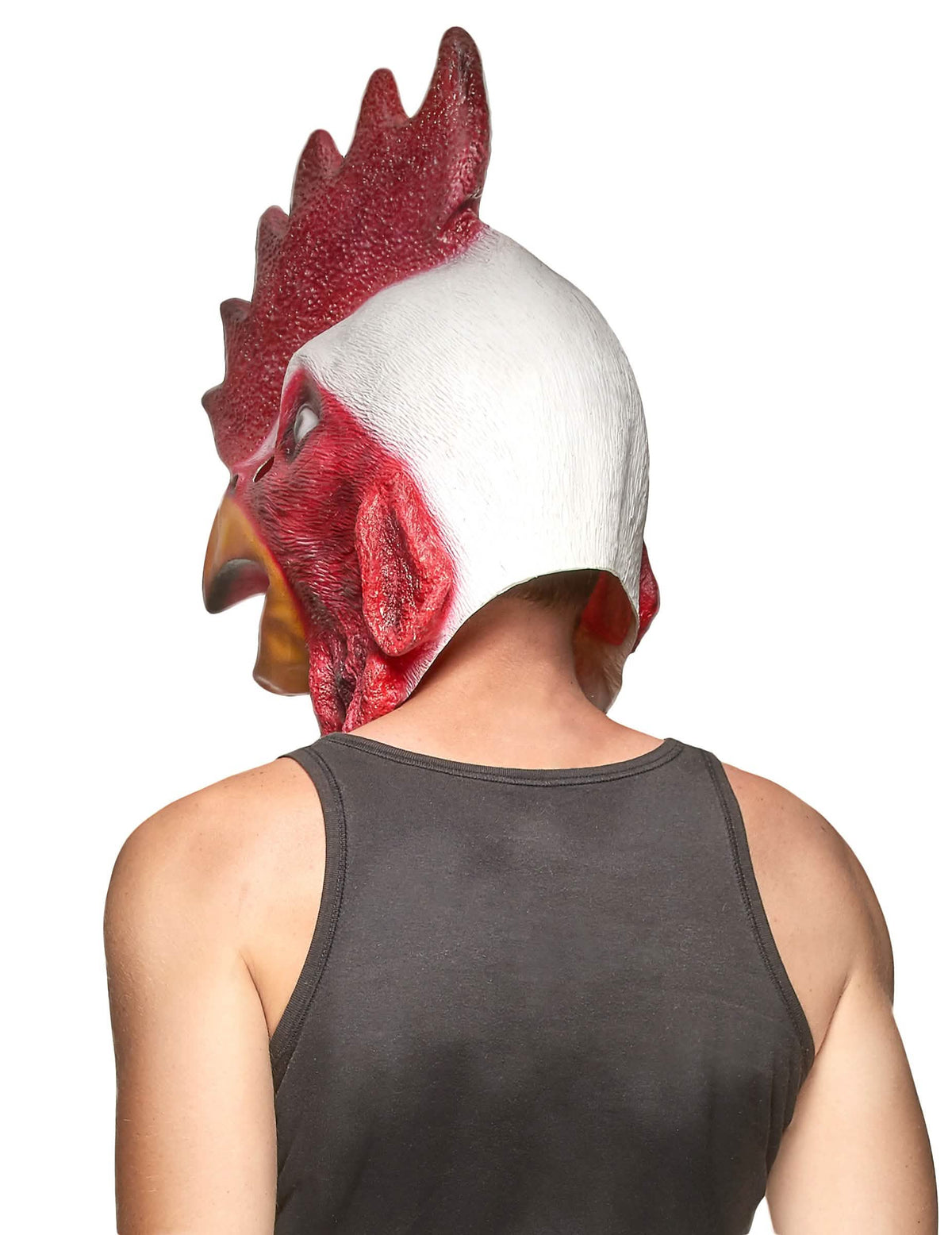 Rückansicht der Latexmaske Hahnkopf