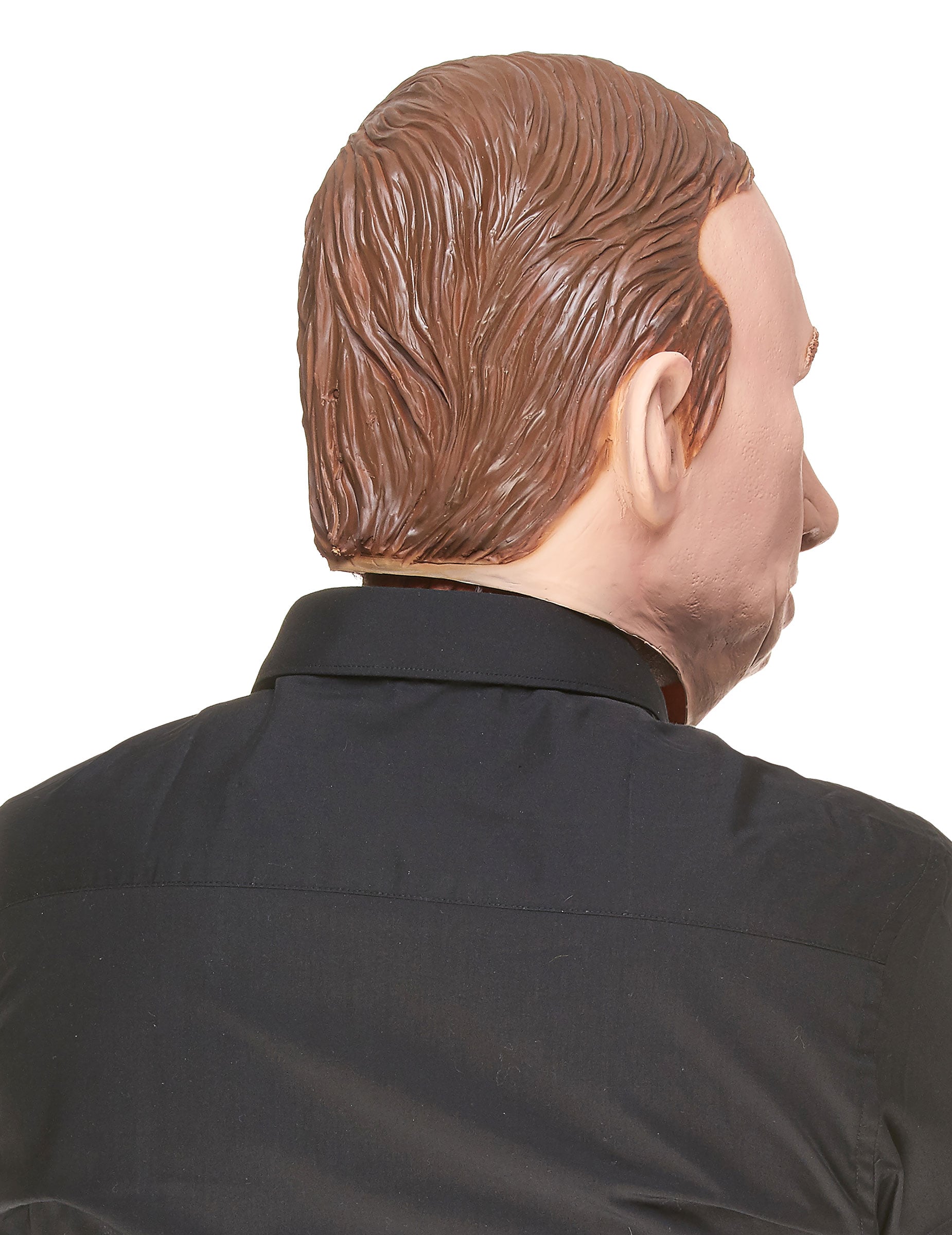 Vue de dos et de profil du masque humoristique en latex Vladimir pour adulte