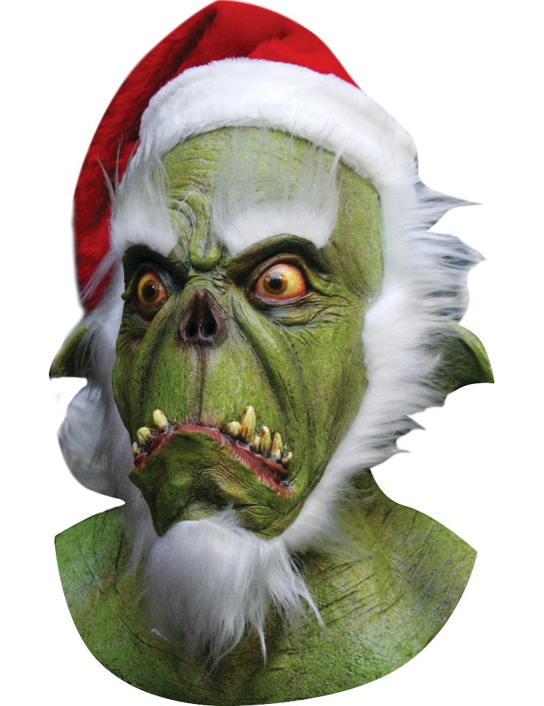 Masque de père noël monstrueux pour adulte vert avec bonnet rouge et blanc
