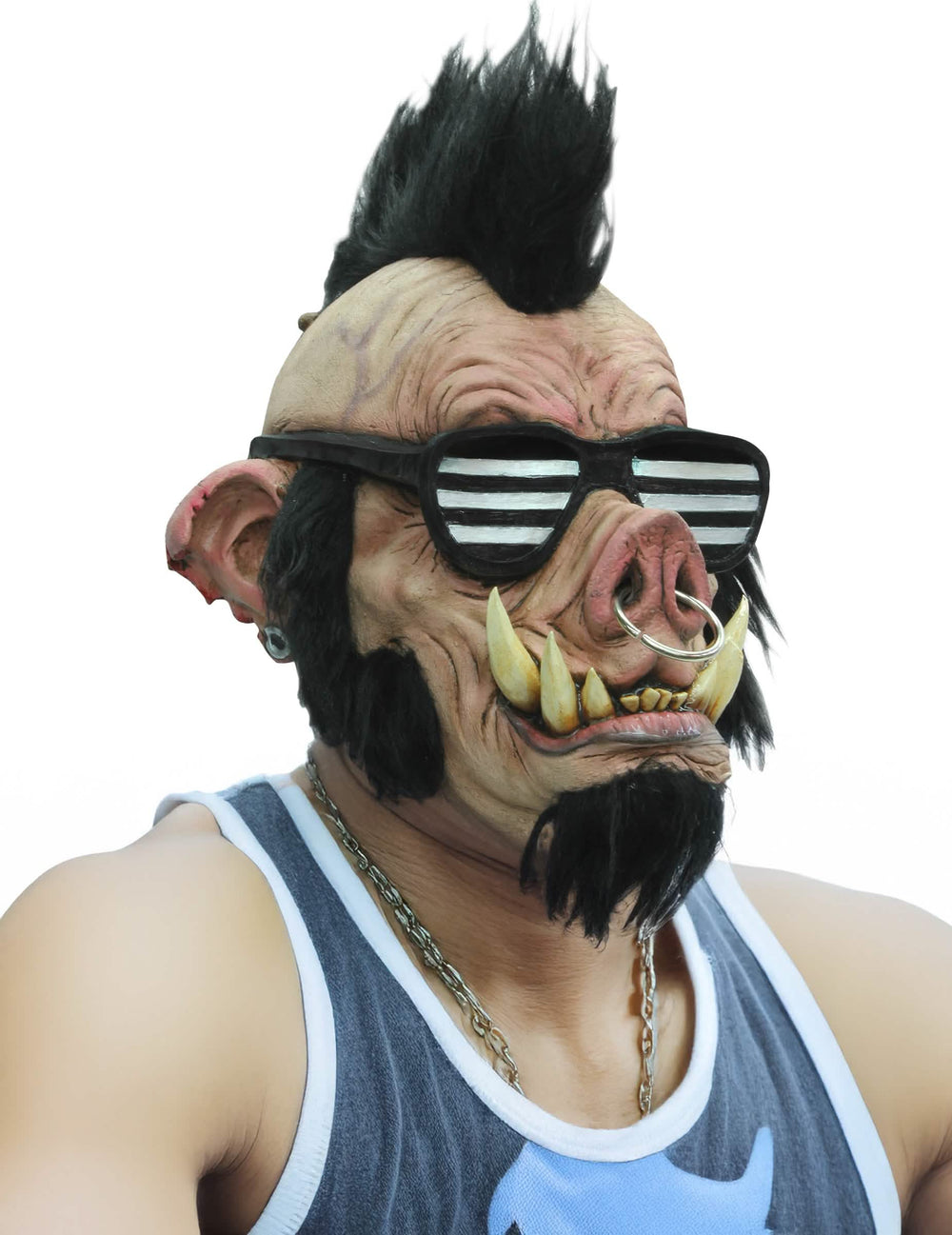Wildschwein-Punk-Maske für Erwachsene Beige mit schwarzer Irokesenfrisur und Sonnenbrillen