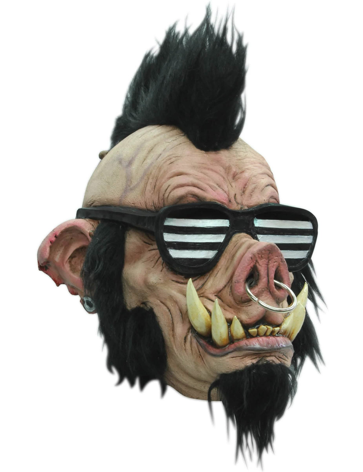 Wildschweinmaske im Punk-Stil für Erwachsene, Beige und Schwarz, mit Brillen und Kamm