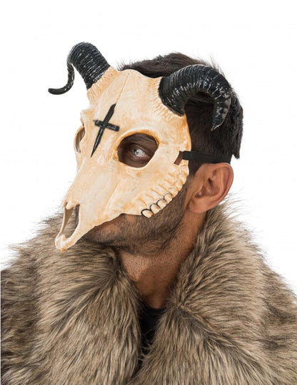 Vue de profil du masque squelette démon à cornes