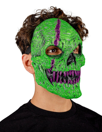 Masque squelette démoniaque pour adulte vert avec détails violets