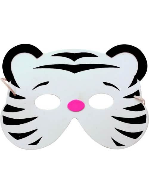 Tiger-Maske für Kinder Weiß mit schwarzen Streifen und Rosa Nase